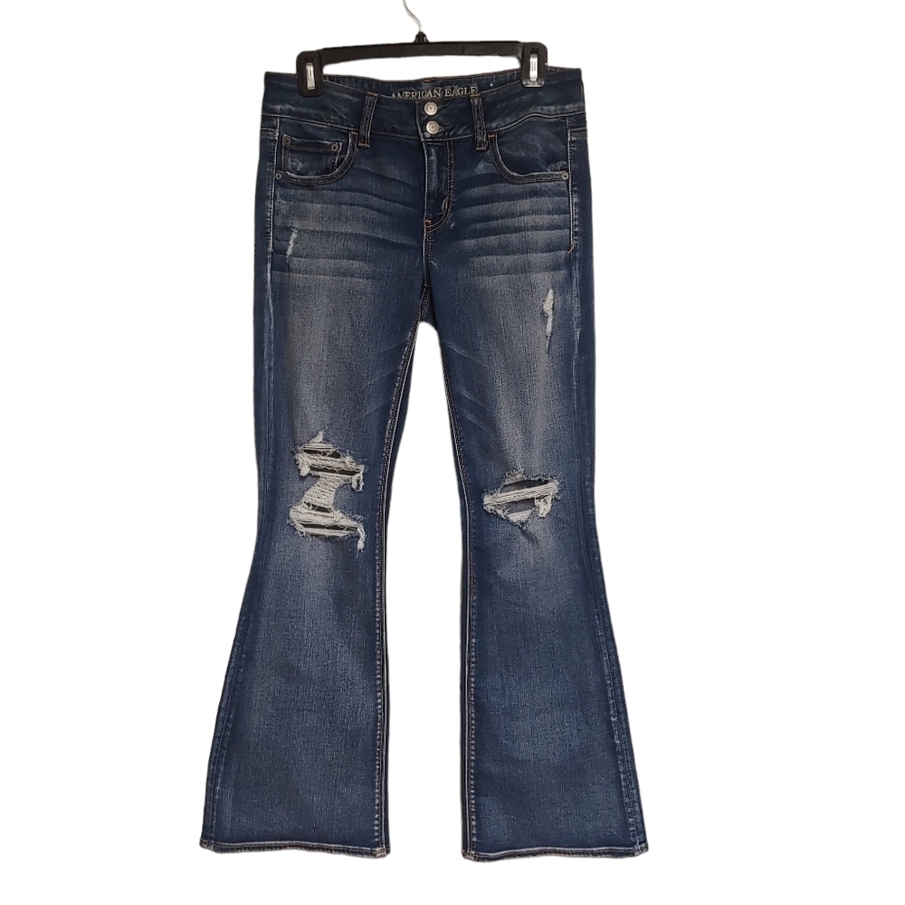 NWT Women's American Eagle Size 10  Short Kick Boot Jeans Dark Wash Blue